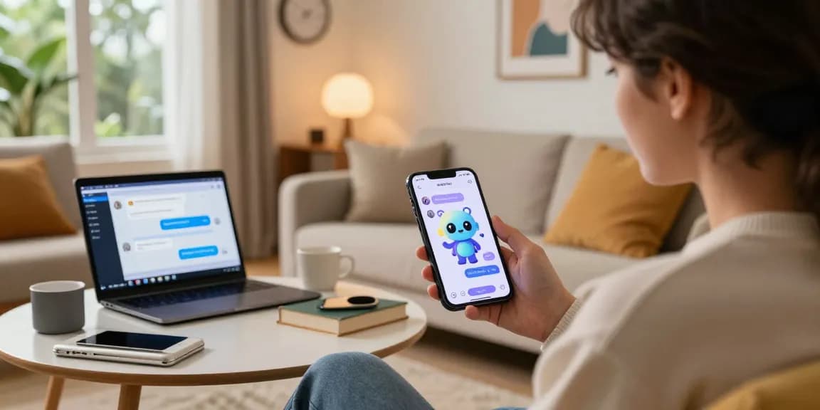 Engaging user experience with spicy chat AI chatbot on smartphone in a cozy modern living room.