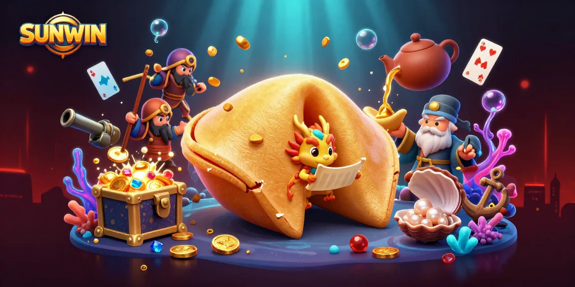 SUNWIN offers a dynamic gaming experience with a golden fortune cookie dragon guarding treasures underwater.