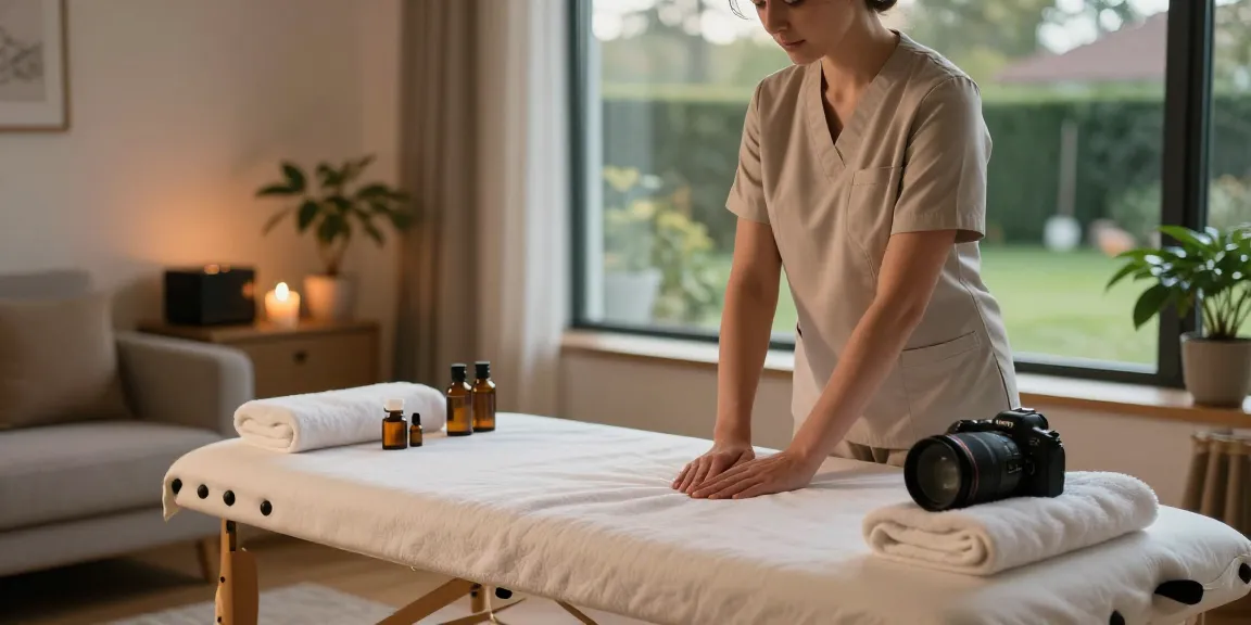 Relaxation with 인천출장마사지 setup in a serene home environment.
