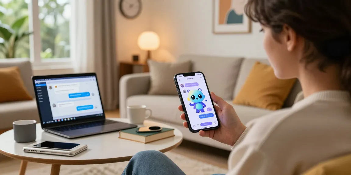 Engaging user experience with spicy chat AI chatbot on smartphone in a cozy modern living room.