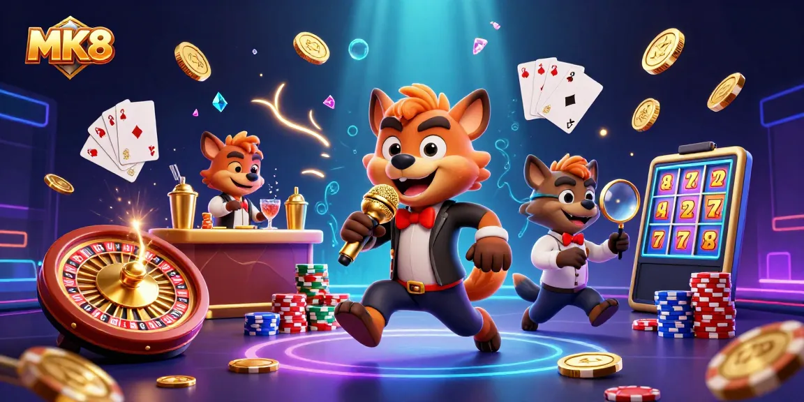 Experience thrilling MK8 casino action with animated hyenas in a lively comedy club scene.