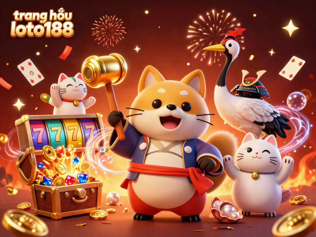 Join the fun with trang chủ loto188's exciting gaming experience featuring vibrant tanuki and good luck cats.