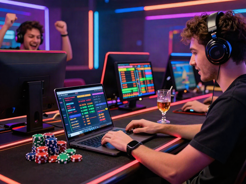 Engaged player enjoying SIN88 online gaming experience with vibrant decor.
