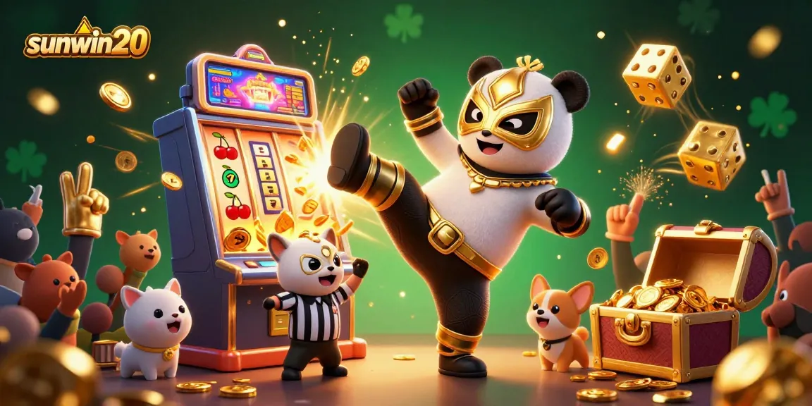 Experience dynamic casino action with sunwin20 in this vibrant 3D scene of a panda wrestler.